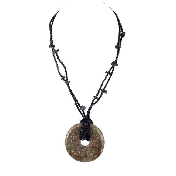 Unakite Stone Donut Pendant Necklace - Picture 1 of 3